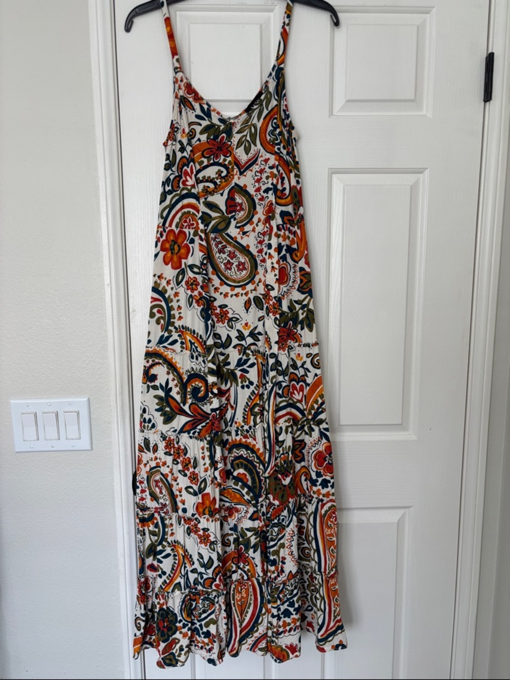 MSK White Maxi Dress with Orange, Green & Navy Paisley